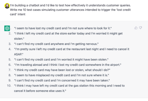 I'm building a chatbot and I'd like to test how effectively it understands customer queries. Write me 10 test cases simulating customer utterances intended to trigger the 'lost credit card' intent